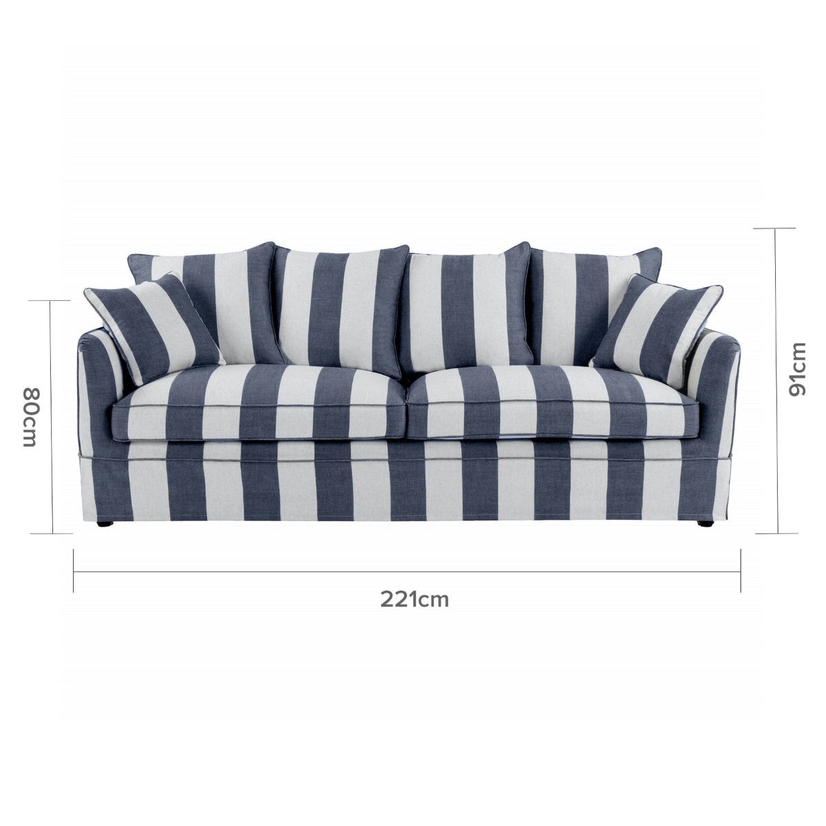 Noosa Hamptons 3 Seat Sofa Denim/Cream Stripe, W 221cm D 91cm H 80cm (RRP $3299) - Image 10