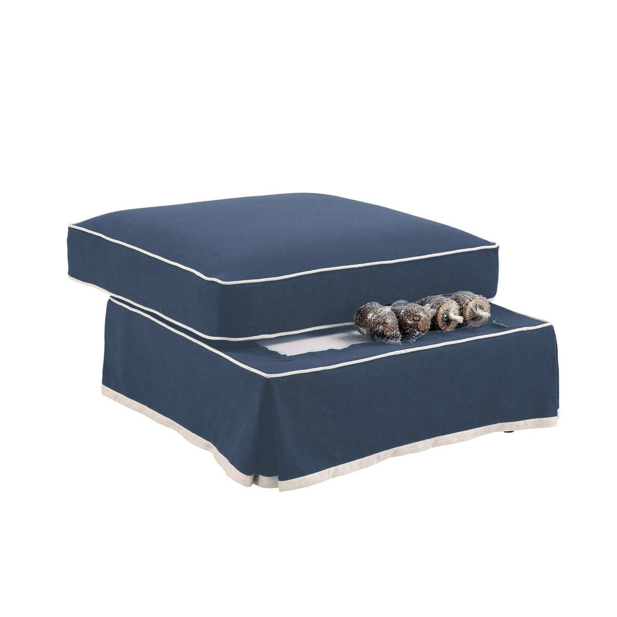 Slip Cover Only - Noosa Hamptons Ottoman Navy W/White Piping, W 83cm D 83cm H 45cm (RRP $299) - Image 3