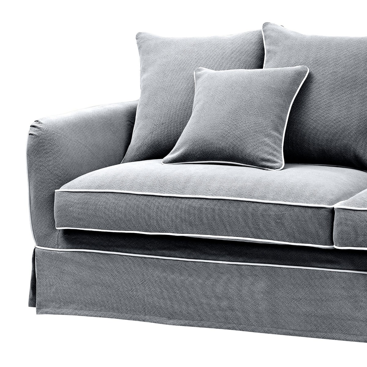 Noosa Hamptons 3 Seat Sofa Grey W/White Piping, W 221cm D 91cm H 80cm (RRP $3299) - Image 7