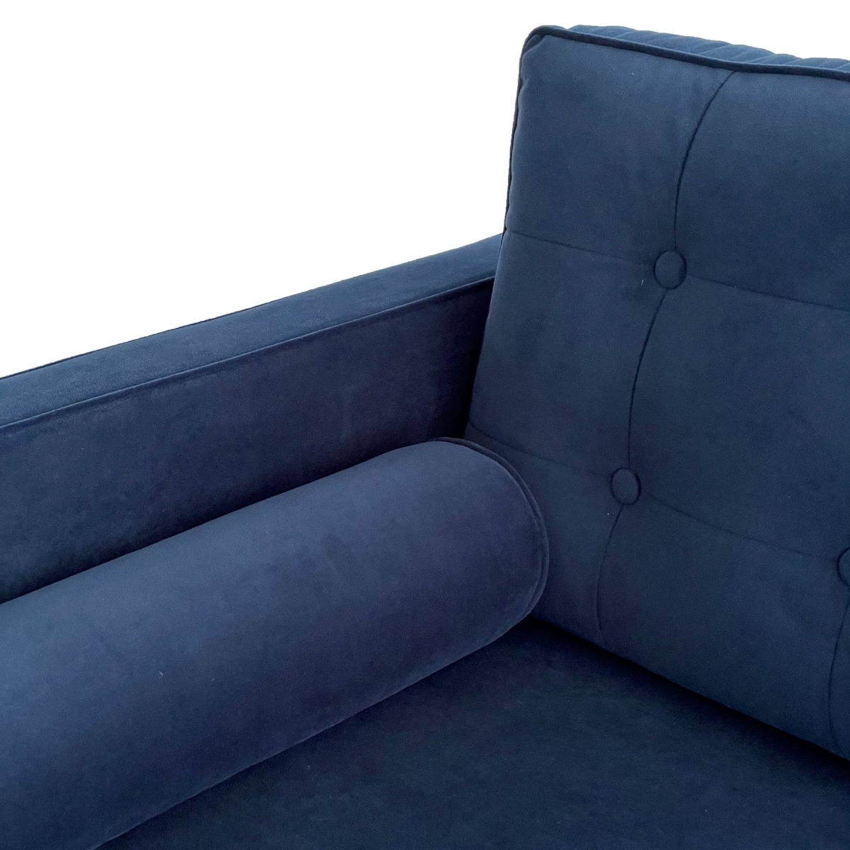 Evie Button Tuffed 3 Seat Sofa Navy Blue Velvet W/ Bolster Cushions, W 205cm D 98cm H 82cm (RRP $2899) - Image 4