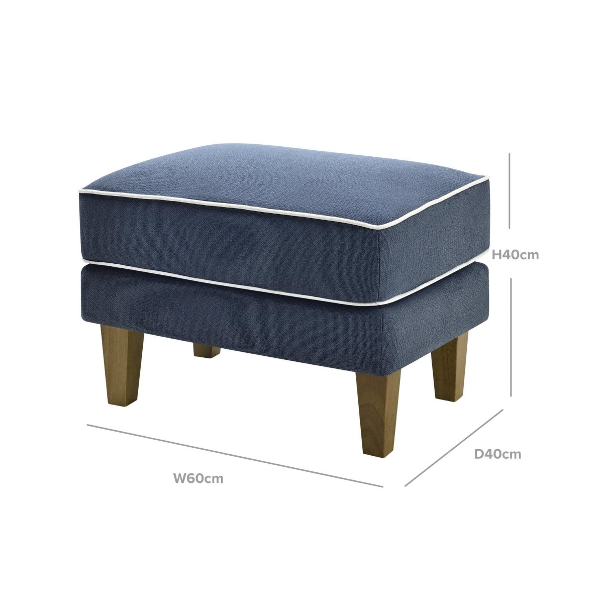 Bondi Hamptons Ottoman Navy with White Piping, W 60cm D 40cm H 40cm (RRP $499) - Image 4
