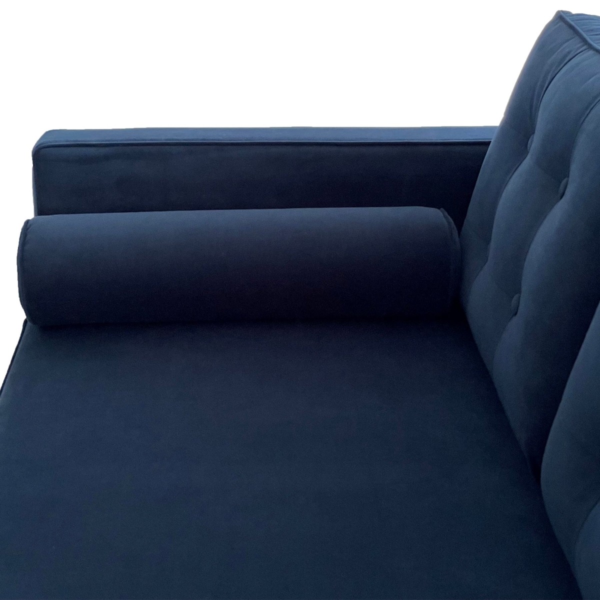 Evie Button Tuffed 3 Seat Sofa Navy Blue Velvet W/ Bolster Cushions, W 205cm D 98cm H 82cm (RRP $2899) - Image 6
