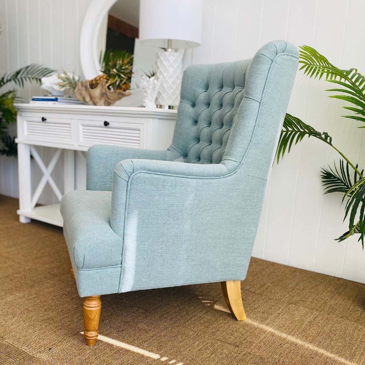Bayside Hamptons Buttoned Armchair Linen Blend Pistachio, 78cm x 87cm x 109cm (RRP $1499) - Image 11