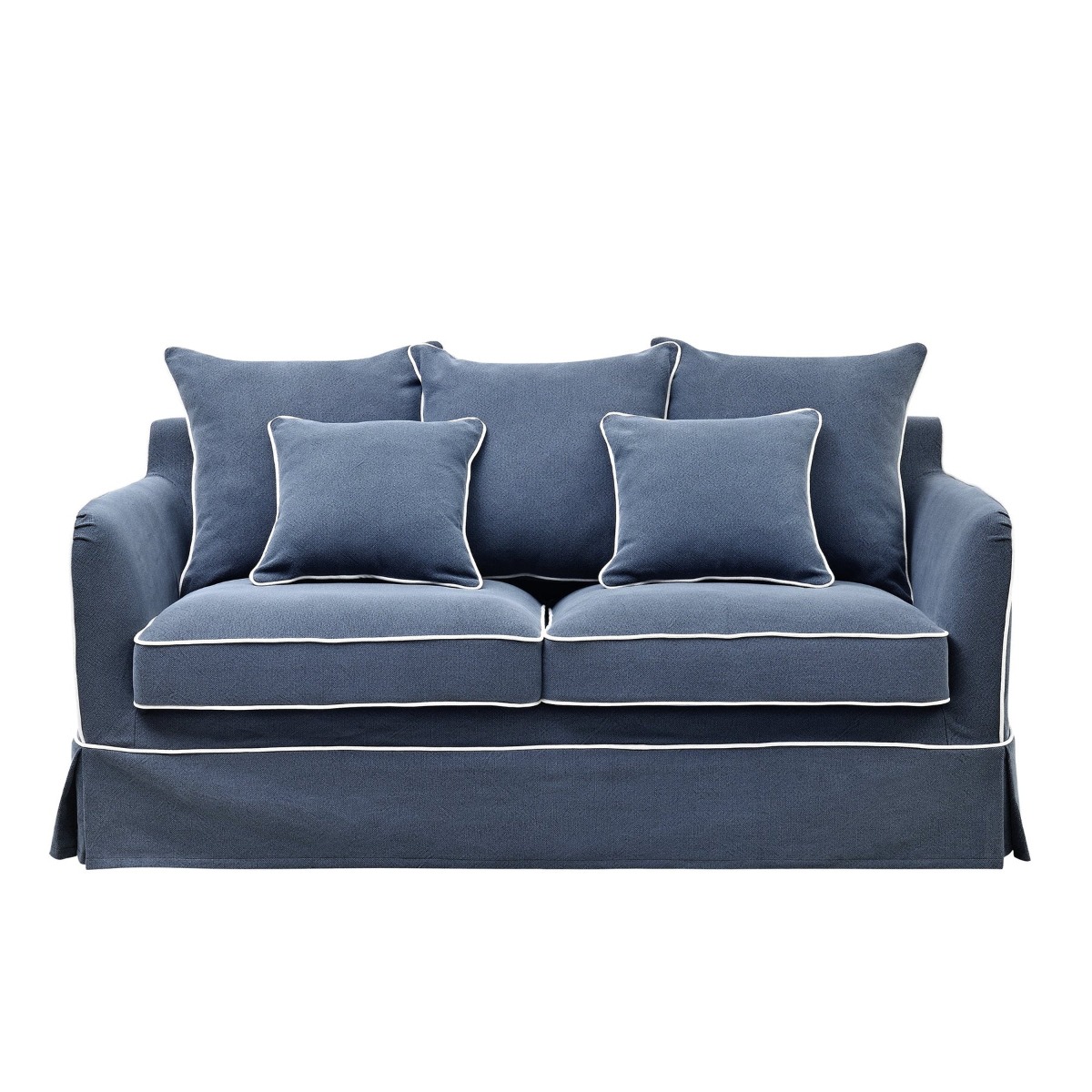 Slip Cover Only - Noosa Hamptons 2 Seat Sofa Navy W/White Piping, W 170cm D 91cm H 80cm (RRP $799) - Image 11