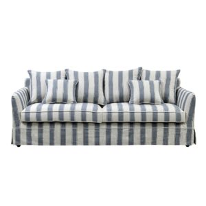 Noosa Hamptons 3 Seat Queen Sofa Bed Sky Blue Stripe, W 221cm D 91cm H 80cm (RRP $4279)