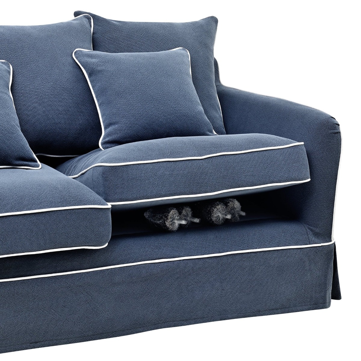 Noosa Hamptons 2 Seat Sofa Bed Noosa Navy W/White Piping, W170cm x D91cm X H80cm (RRP $3299) - Image 4