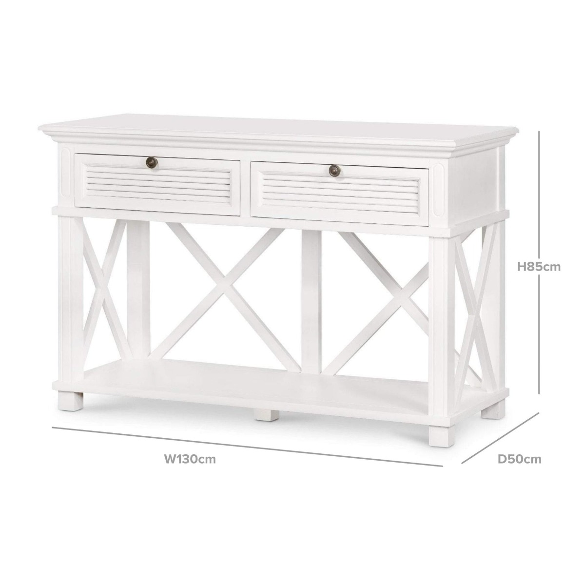 West Beach 2 Drawer Hamptons 130cm Console White, W 130cm D 50cm H 85cm (RRP $1099) - Image 7