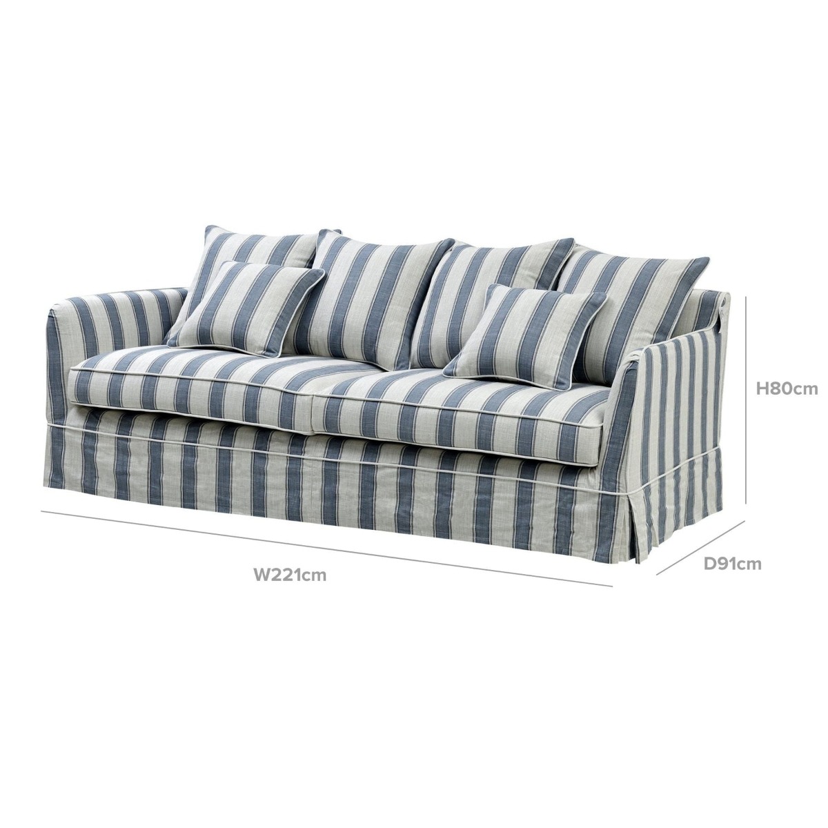 Noosa Hamptons 3 Seat Sofa Blue Sky Stripe, W 221cm D 91cm H 80cm (RRP $3299) - Image 11