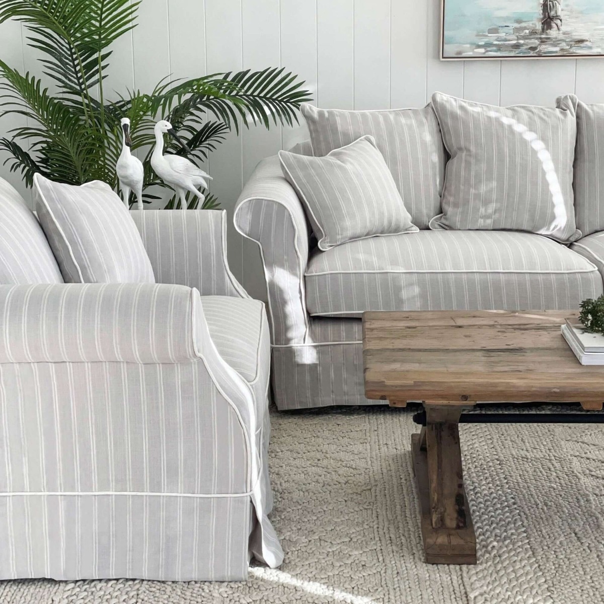 Slip Cover Only - Avalon Hamptons Armchair Cloud Stripe, W 109cm D 96cm H 81cm (RRP $699) - Image 10