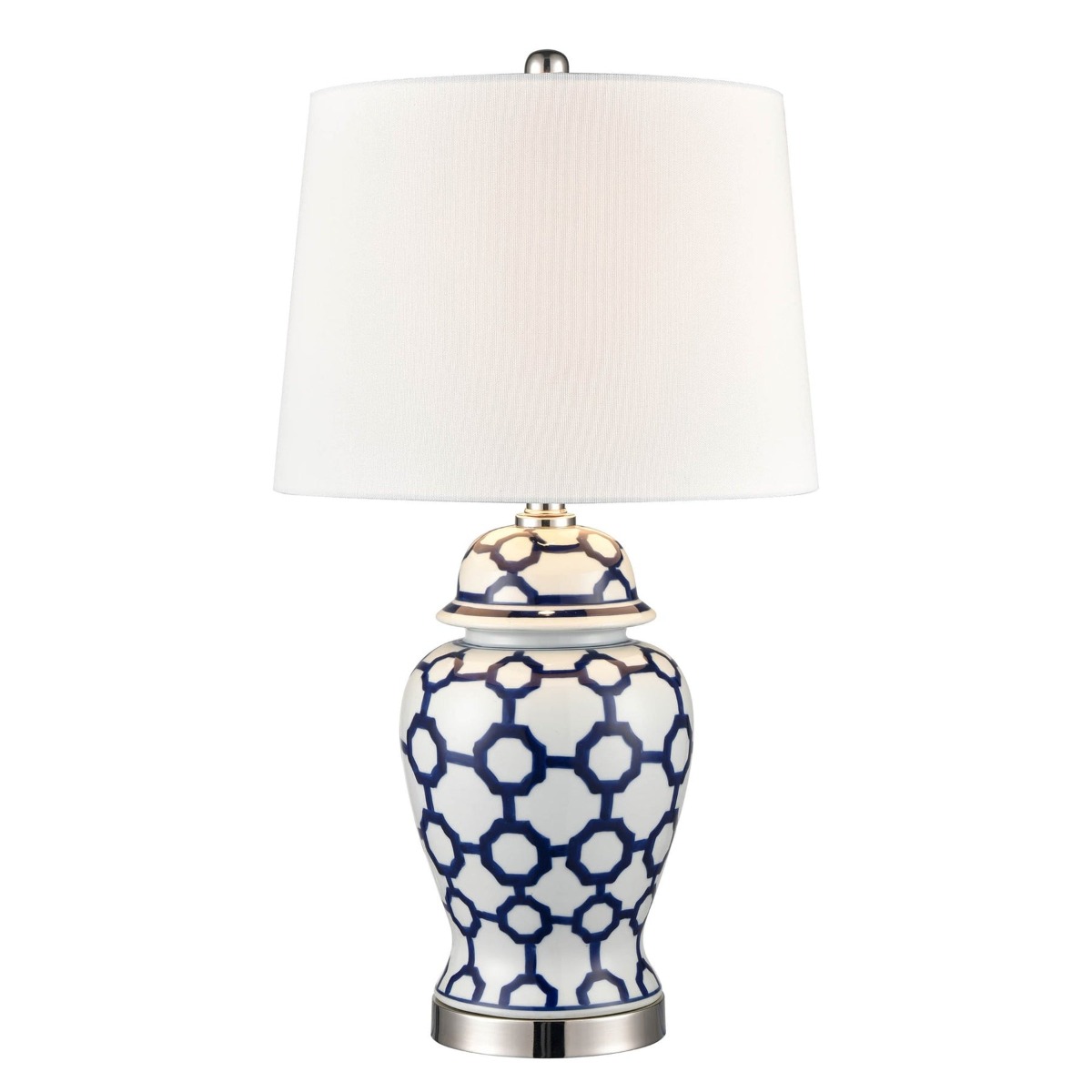 Lucca Small Blue & White Jar Shaped Lamp W/ Shade - Lamp Base & Shade (RRP $399) - Image 8