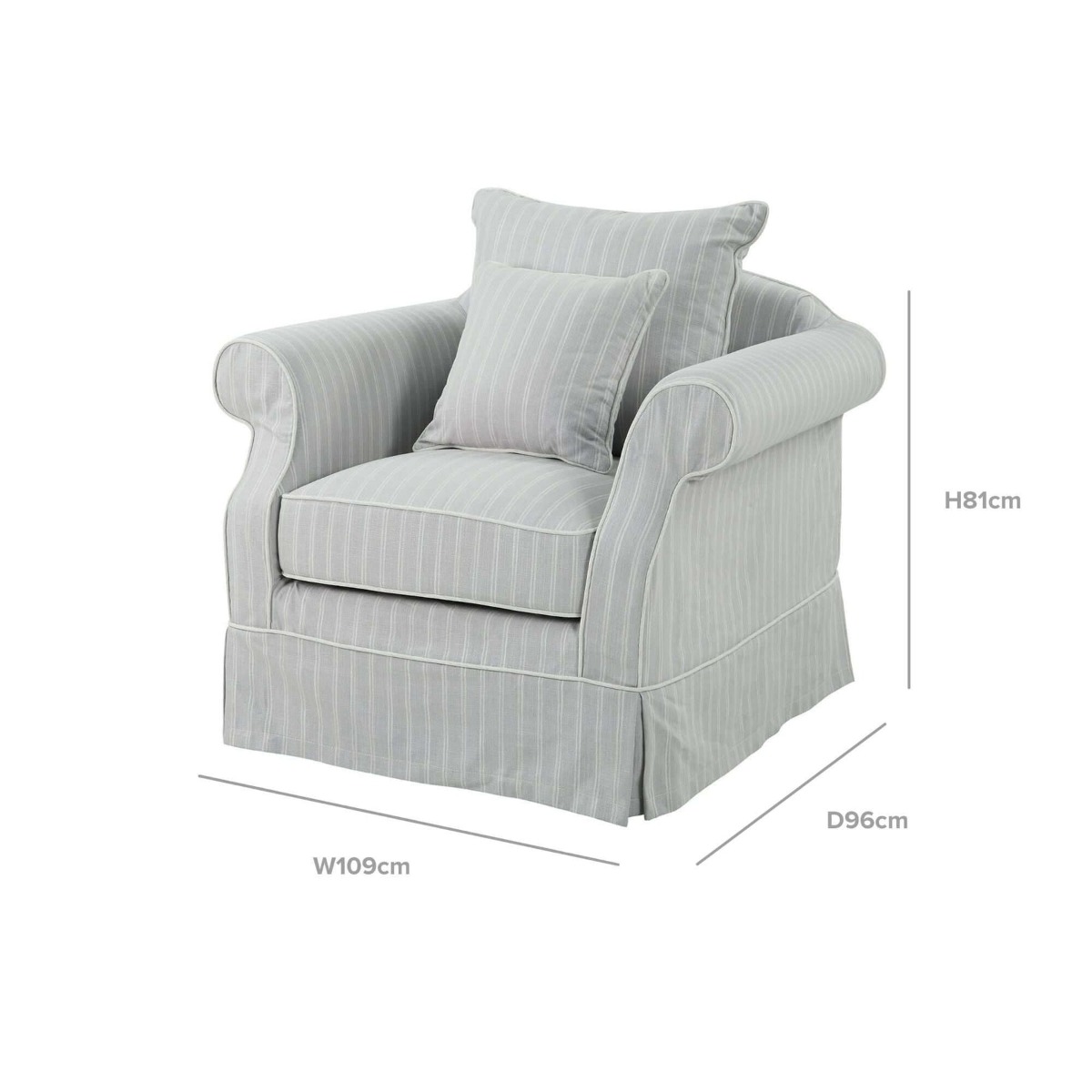 Slip Cover Only - Avalon Hamptons Armchair Cloud Stripe, W 109cm D 96cm H 81cm (RRP $699) - Image 9