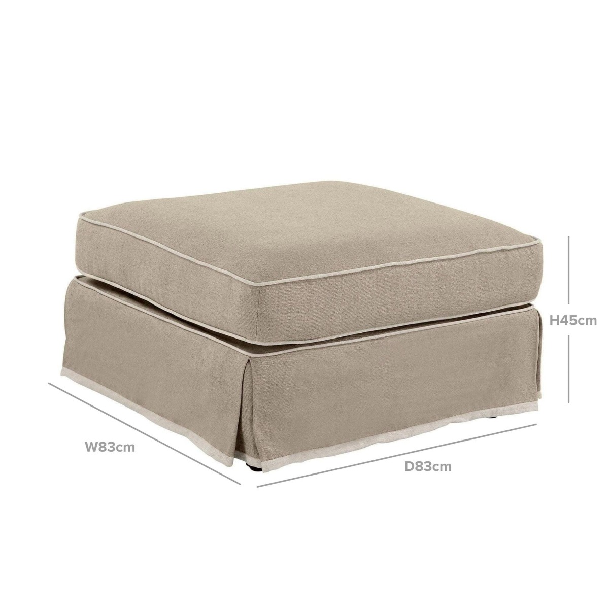 Noosa Hamptons Ottoman Natural W/White Piping, W 83cm D 83cm H 45cm (RRP $849) - Image 3