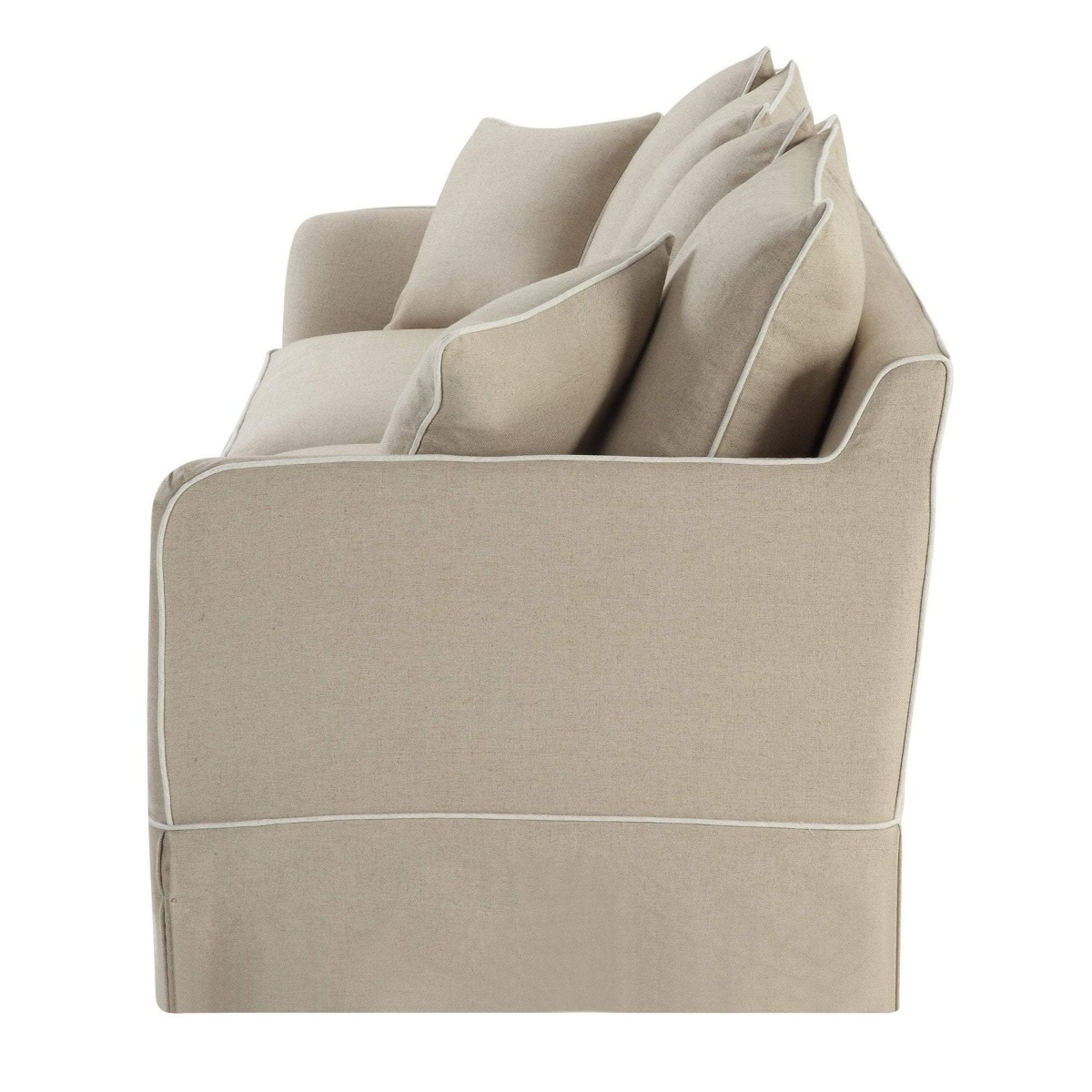 Noosa Hamptons 3 Seat Queen Sofa Bed Natural W/White Piping, W 221cm D 91cm H 80cm (RRP $4279) - Image 10