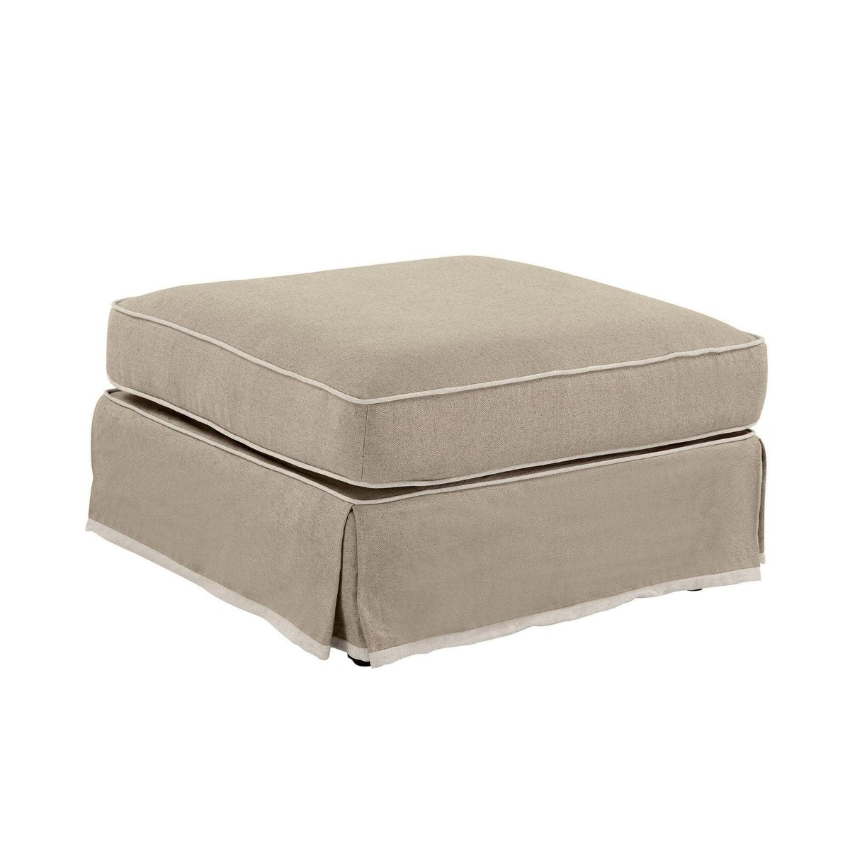 Slip Cover Only - Noosa Hamptons Ottoman Natural W/White Piping, W 83cm D 83cm H 45cm (RRP $299) - Image 5