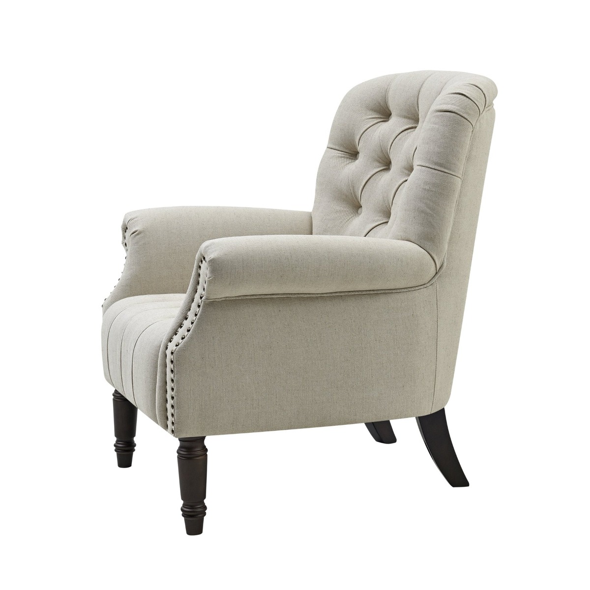 Maurice Natural Linen Blend Hamptons Buttoned Armchair W/Studs Dark Legs, W 83cm D 86cm H 95cm (RRP $1499) - Image 10