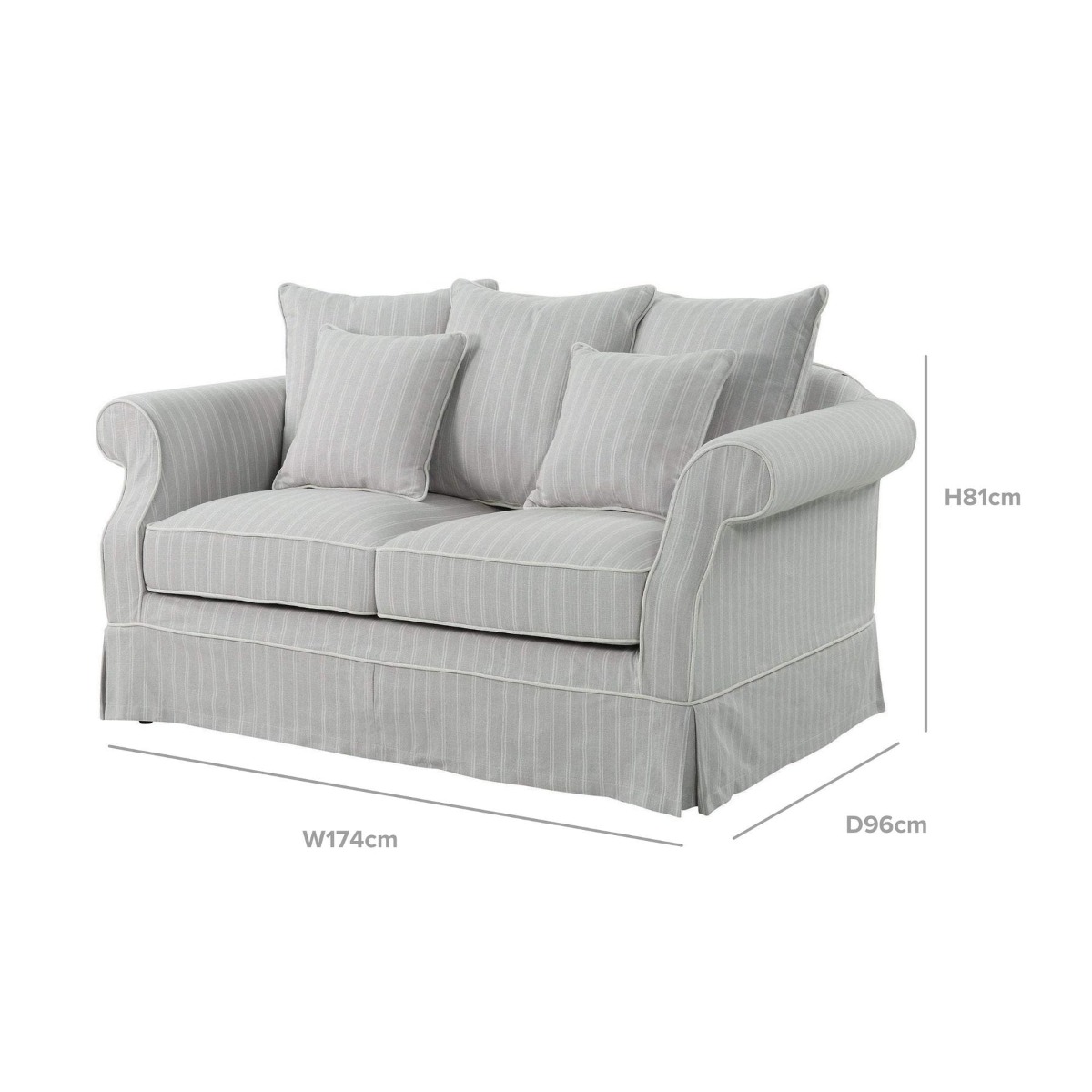 Slip Cover Only - Avalon Hamptons 2 Seat Sofa Cloud Stripe, W 174cm D 96cm H 81cm (RRP $799) - Image 6
