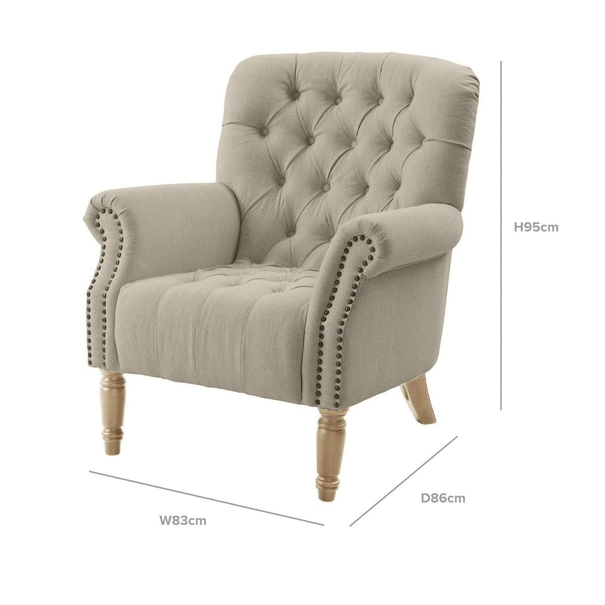 Maurice Natural Linen Blend Buttoned Armchair W/ Studs Oak Legs, W 83cm D 86cm H 95cm (RRP $1199) - Image 9