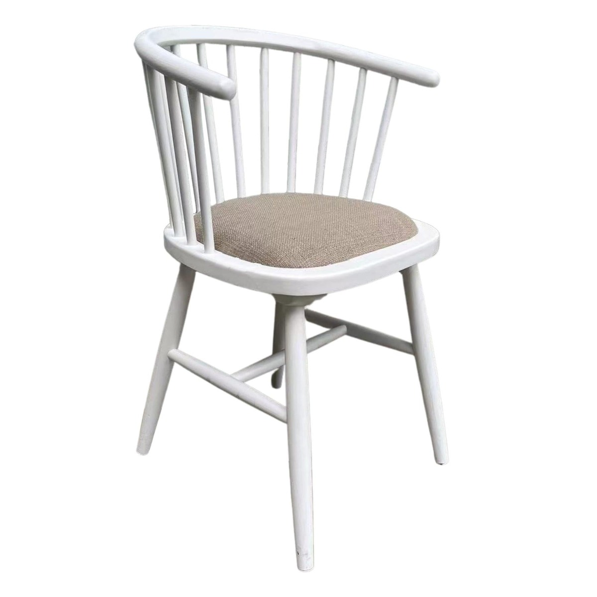 Round Curved Strip Back Elm Wood Dining Chair White Light Grey, W 56cm D 50cm H 80cm (RRP $369) - Image 6