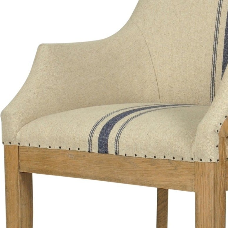 Oakwood Hamptons Linen Dining Chair Natural/Blue Stripe W/ Studs, W 64cm D 57cm H 93.5cm (RRP $799) - Image 5