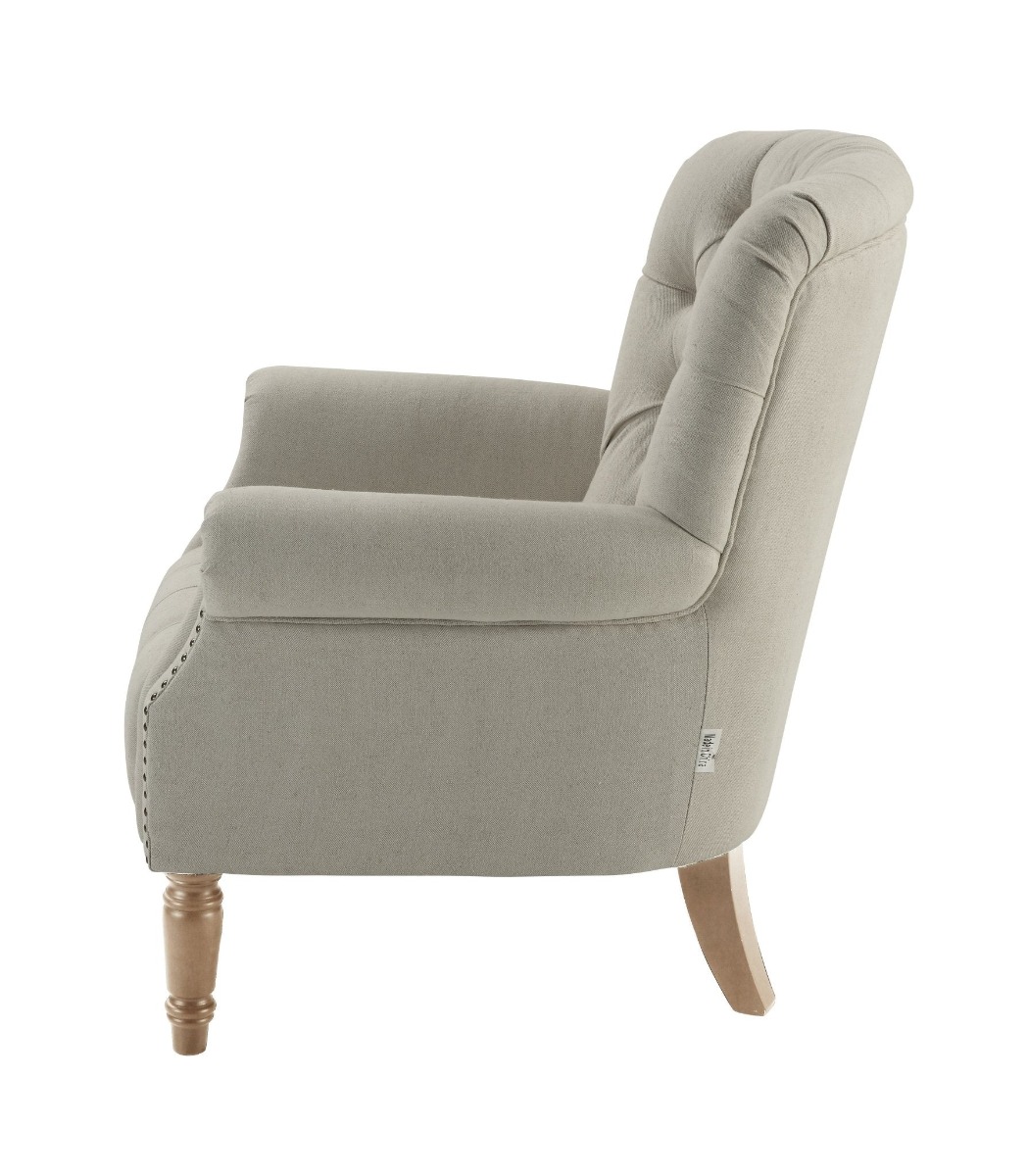 Maurice Natural Linen Blend Buttoned Armchair W/ Studs Oak Legs, W 83cm D 86cm H 95cm (RRP $1199) - Image 7