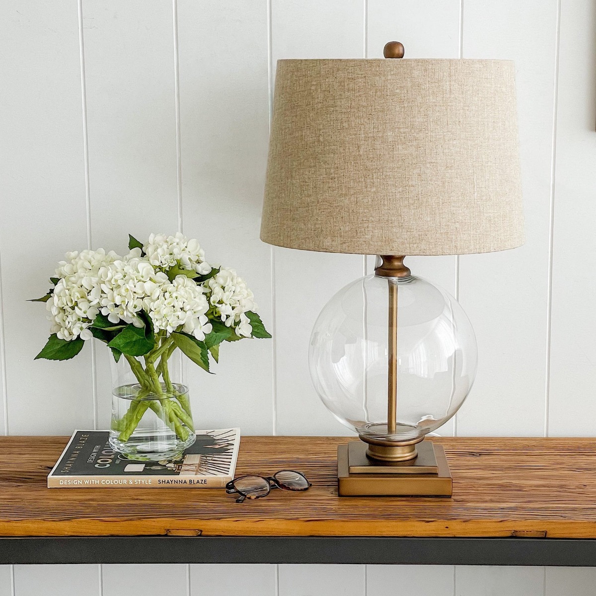 Ivy Small Antique Brass And Glass With Natural Linen Shade (RRP $289) - Image 9