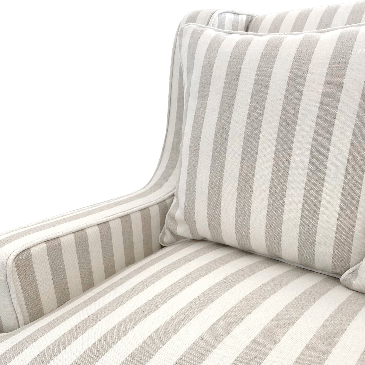 Bondi Hamptons 3 Seat Sofa Natural Stripe W/White Piping, W 215cm D 95cm H 94cm (RRP $2499) - Image 3