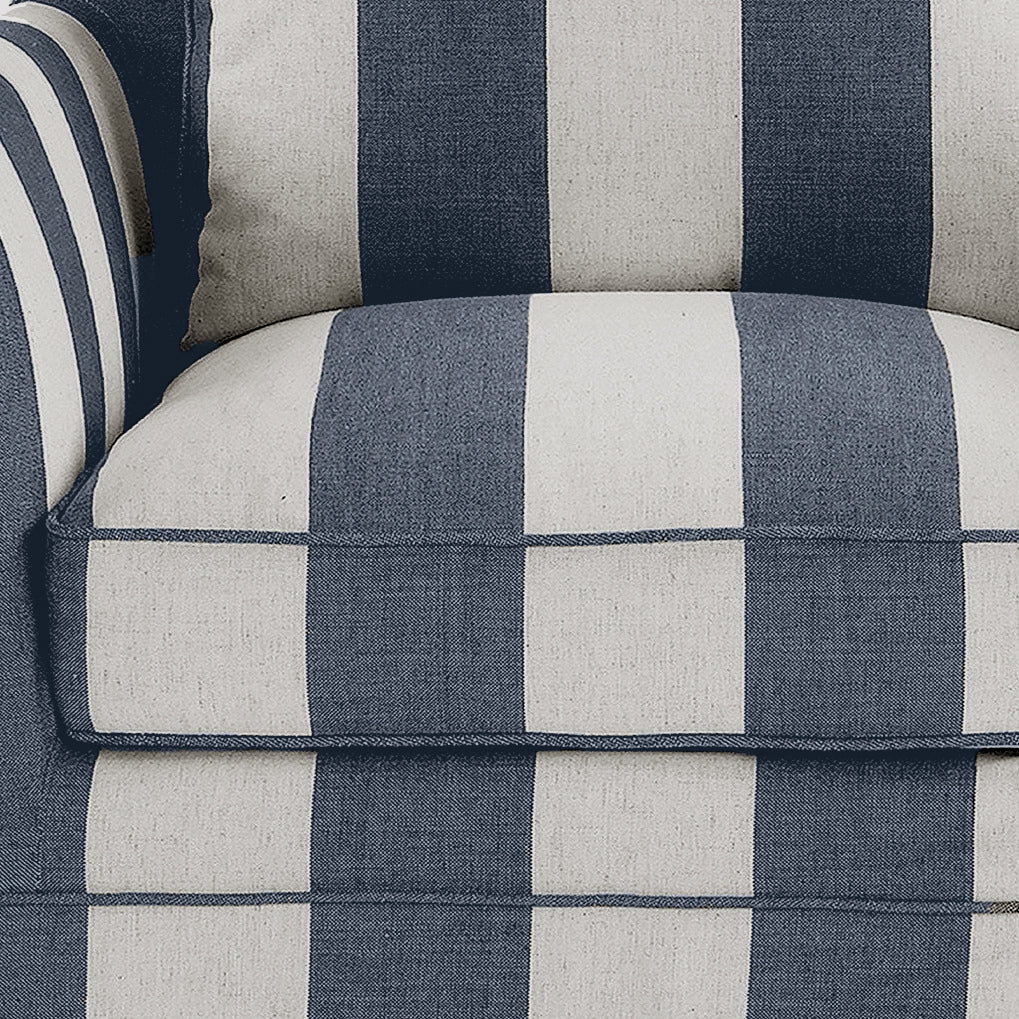 Noosa Hamptons Armchair Denim Cream Stripe, W 91cm D 90cm H 80cm (RRP $1699) - Image 3