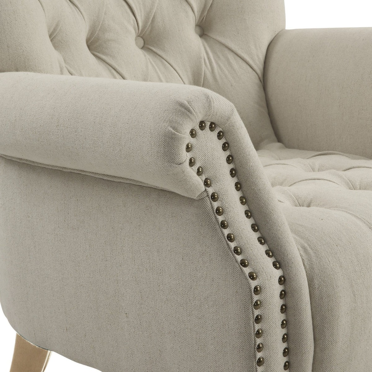 Maurice Natural Linen Blend Buttoned Armchair W/ Studs Oak Legs, W 83cm D 86cm H 95cm (RRP $1199) - Image 5