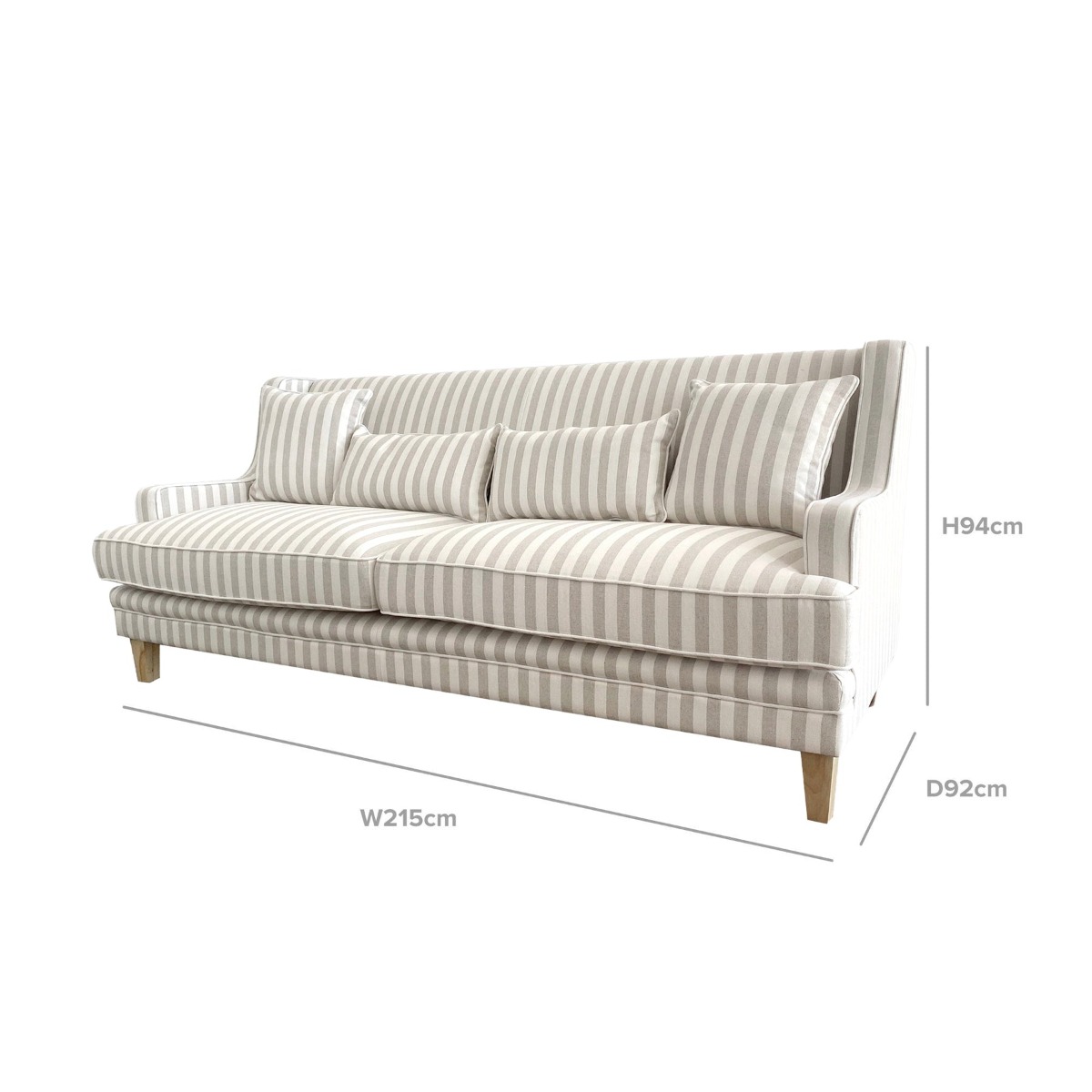 Bondi Hamptons 3 Seat Sofa Natural Stripe W/White Piping, W 215cm D 95cm H 94cm (RRP $2499) - Image 9