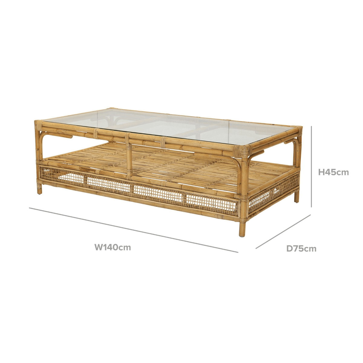 Havana Rattan Hamptons Coffee Table W Glass Top Natural, W 140cm D 75cm H 45cm (RRP $1,499) - Image 5