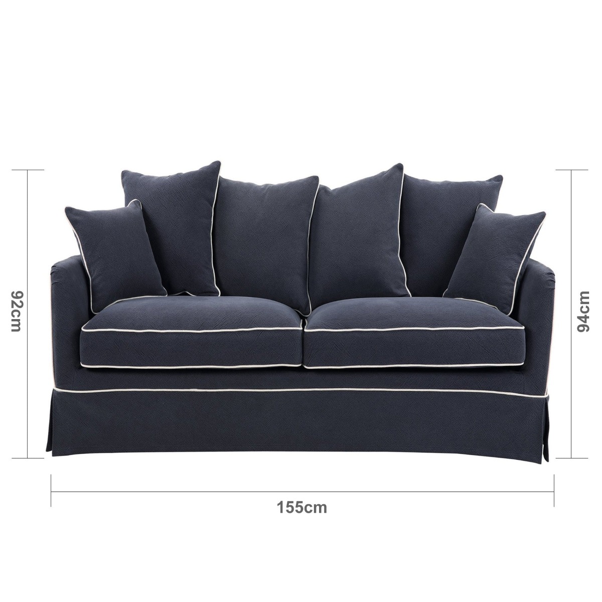 Slip Cover Only - Noosa Hamptons 2 Seat Sofa Navy W/White Piping, W 170cm D 91cm H 80cm (RRP $799) - Image 12