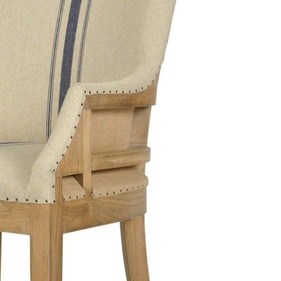 Oakwood Hamptons Linen Dining Chair Natural/Blue Stripe W/ Studs, W 64cm D 57cm H 93.5cm (RRP $799) - Image 6