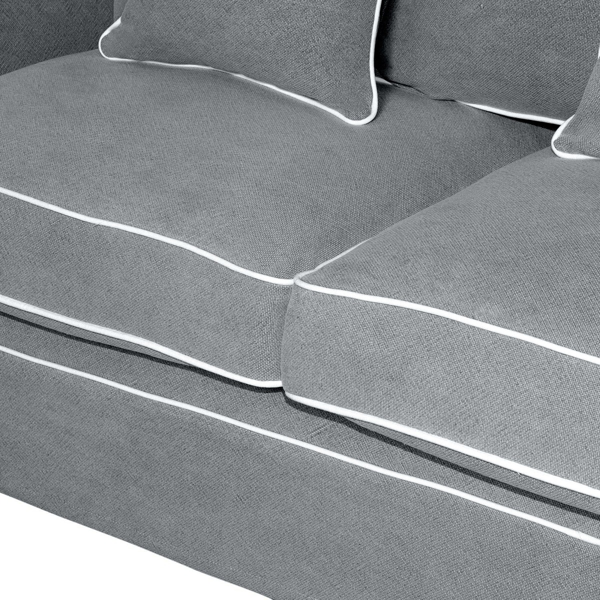 Slip Cover Only - Noosa Hamptons 1.5 Seat Sofa Grey W/White Piping, W 140cm D 91cm H 80cm (RRP $749) - Image 9
