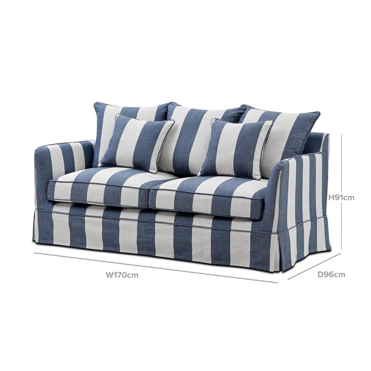 Noosa Hamptons 2 Seat Sofa Denim/Cream Stripe, W 170cm D 91cm H 80cm (RRP $2279) - Image 3