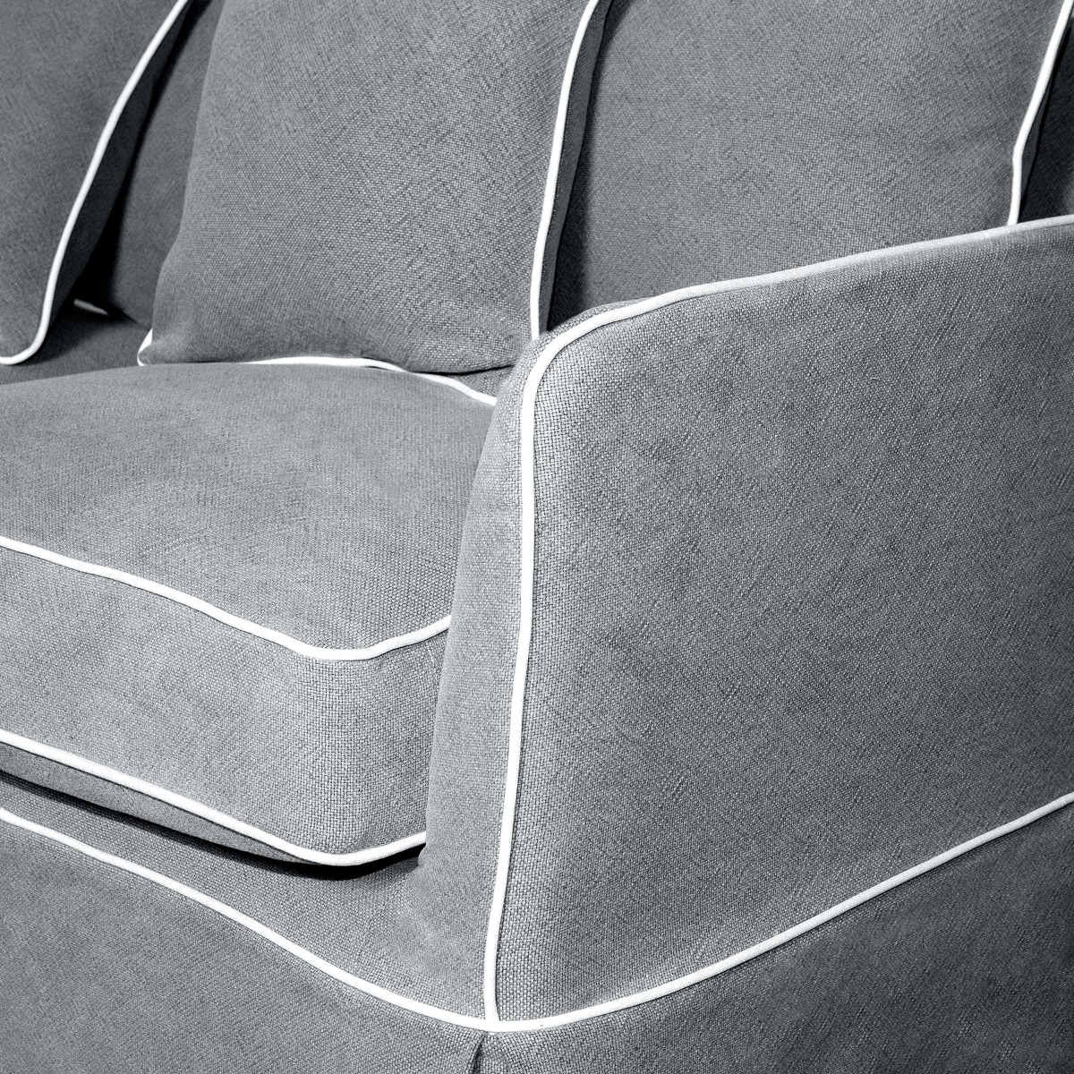 Slip Cover Only - Noosa Hamptons 1.5 Seat Sofa Grey W/White Piping, W 140cm D 91cm H 80cm (RRP $749) - Image 10