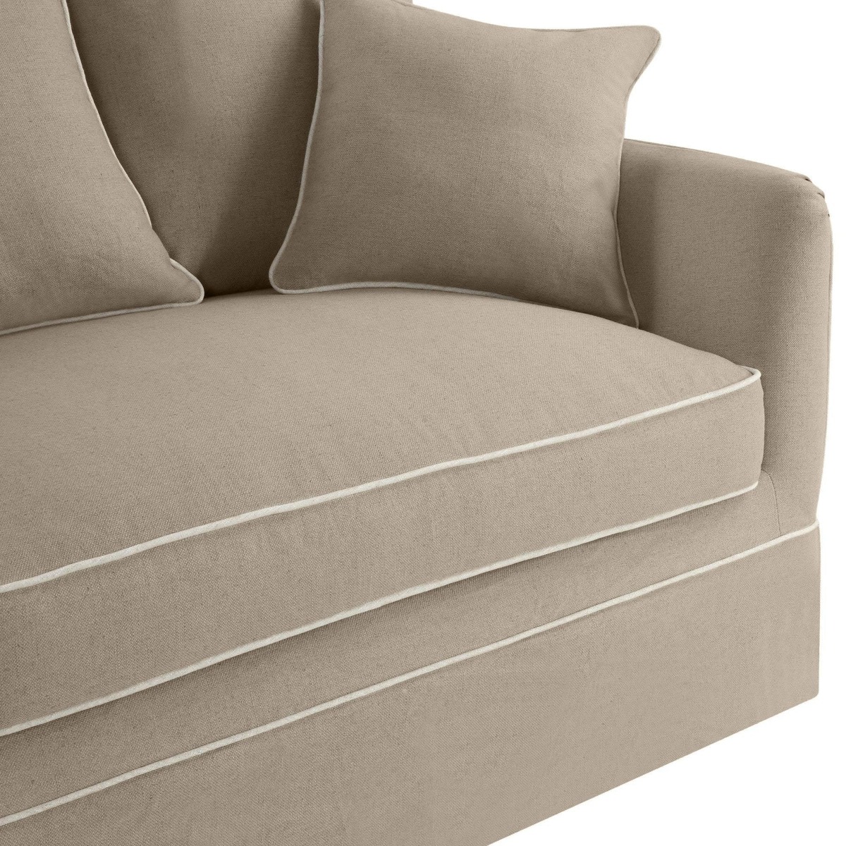 Slip Cover Only - Noosa Hamptons 3 Seat Sofa Natural W/White Piping, W 221cm D 91cm D 80cm (RRP $949) - Image 4