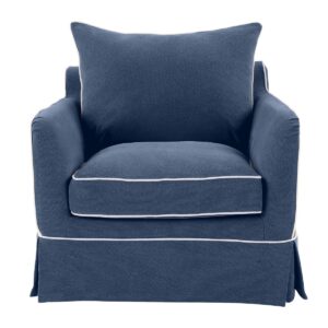 Noosa Hamptons Armchair Navy with White Piping, W 91cm D 90cm H 80cm (RRP $1699)