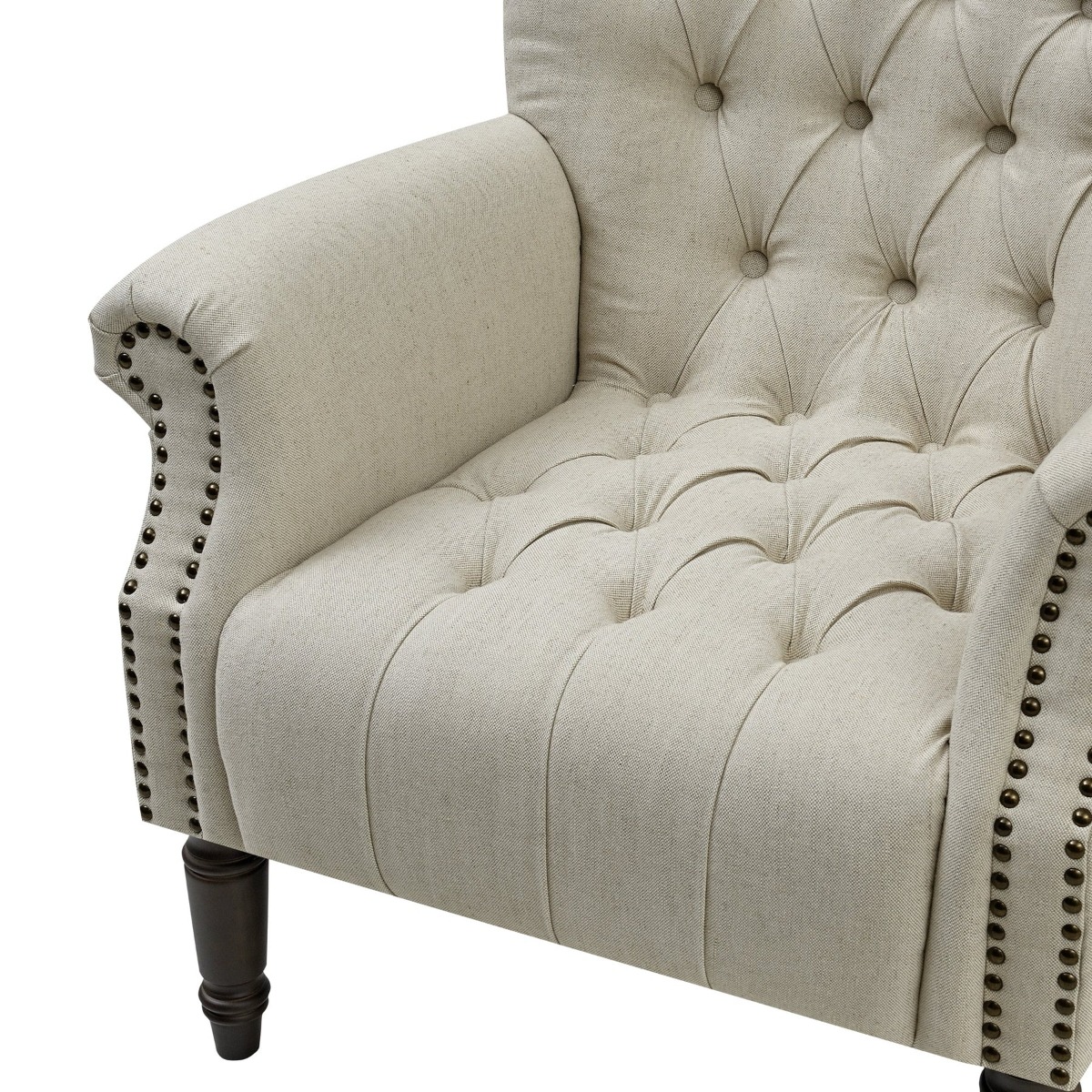 Maurice Natural Linen Blend Hamptons Buttoned Armchair W/Studs Dark Legs, W 83cm D 86cm H 95cm (RRP $1499) - Image 7