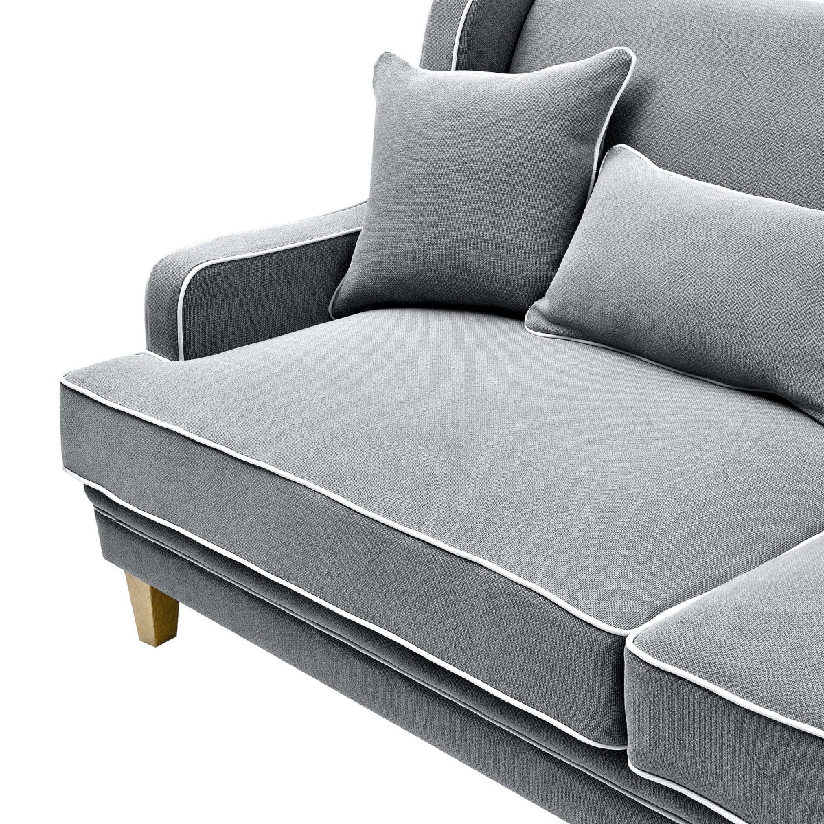 Bondi Hamptons 3 Seat Sofa Grey/White Piping, W 215cm D 95cm H 94cm (RRP $2499) - Image 4