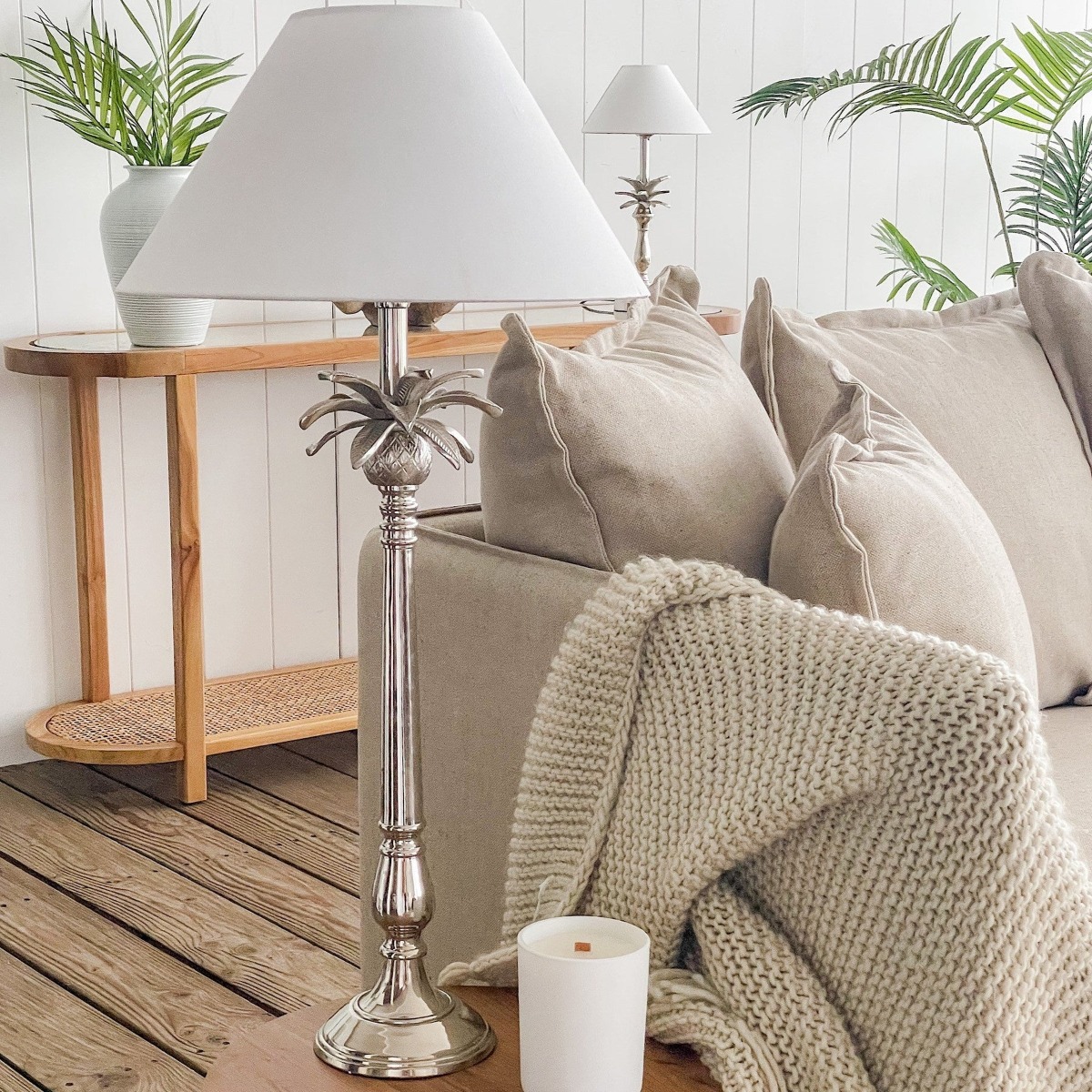 Nickel Pineapple Leaf Lamp W/White Shade - Lamp Base & Shade (RRP $429) - Image 6