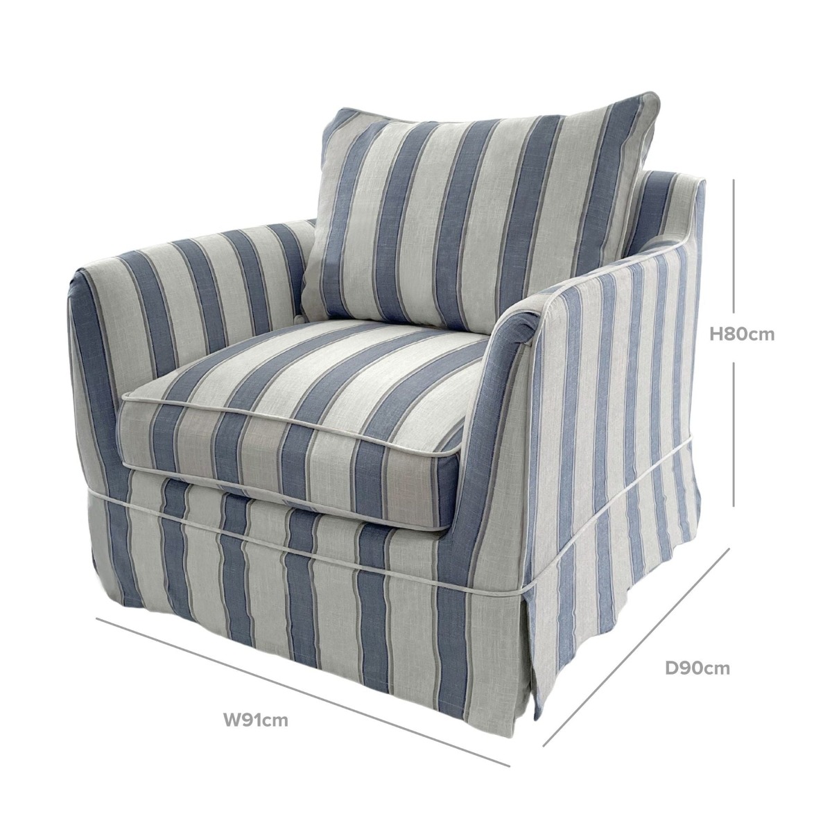 Noosa Hamptons Armchair Blue Sky Stripe, W 91cm D 90cm H 80cm (RRP $1699) - Image 9