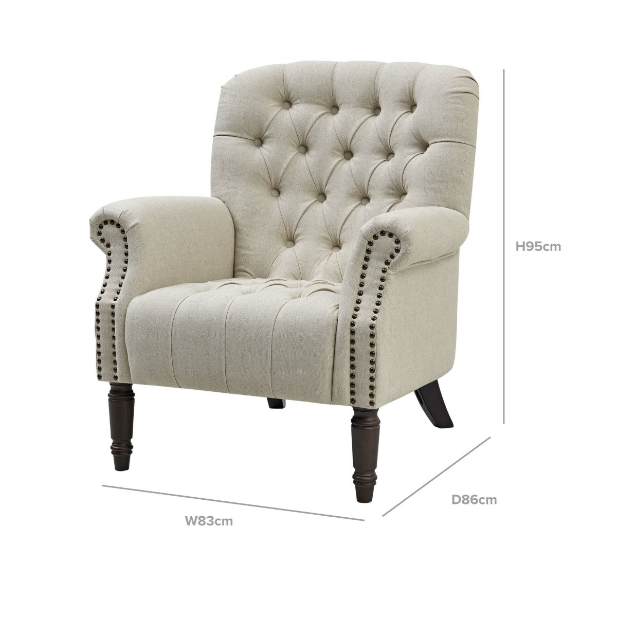 Maurice Natural Linen Blend Hamptons Buttoned Armchair W/Studs Dark Legs, W 83cm D 86cm H 95cm (RRP $1499) - Image 9