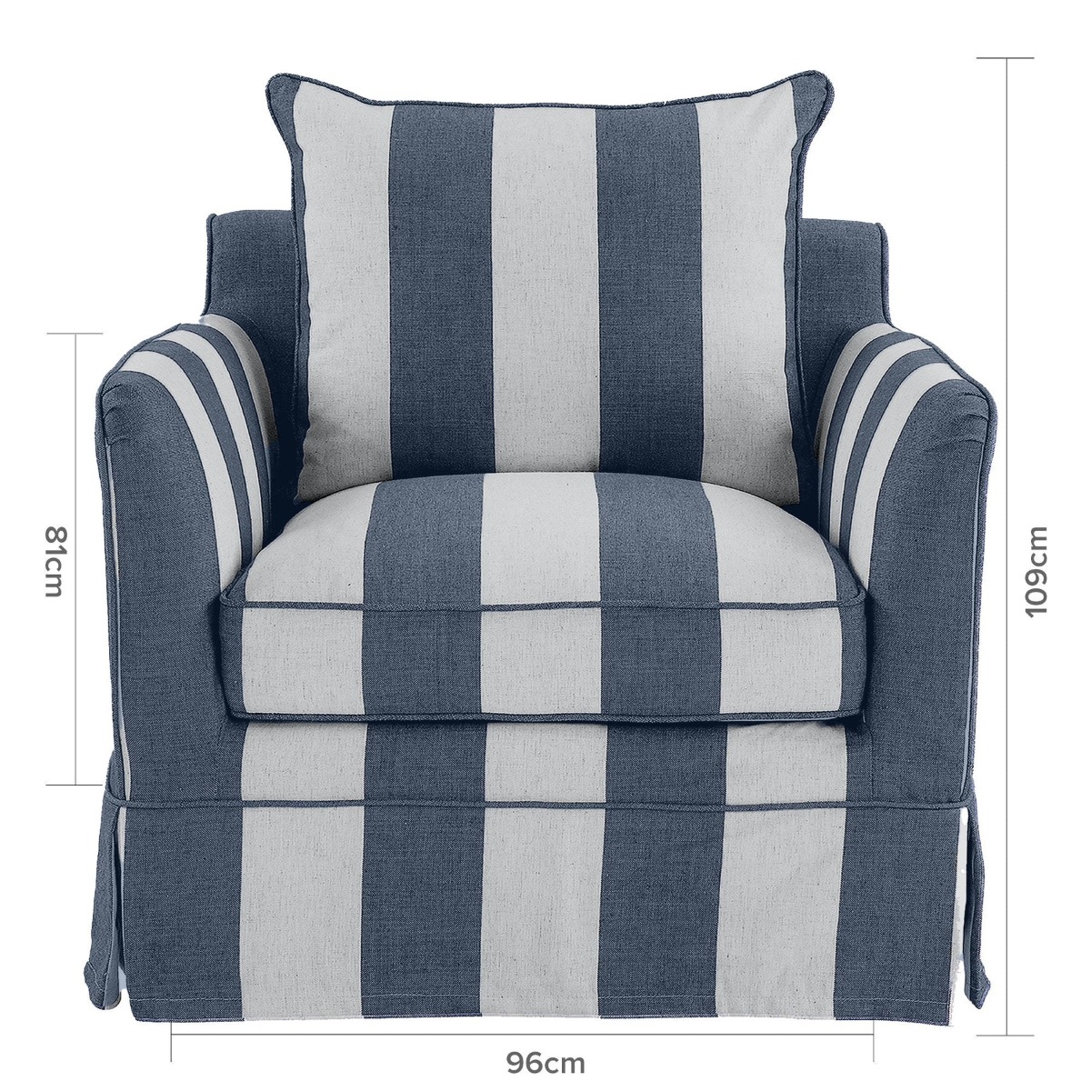Slip Cover Only - Noosa Hamptons Armchair Denim/Cream Stripe, W 90cm D 91cm H 80cm (RRP $724) - Image 5