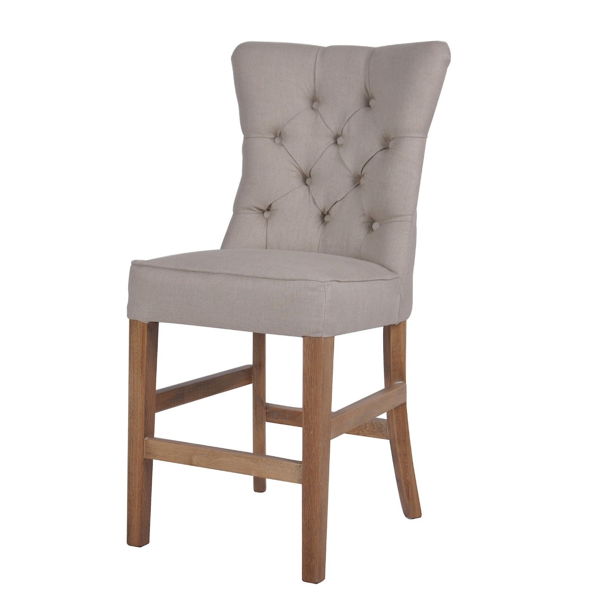 Oakwood Hamptons Beige Linen Counter Chair W/ Buttons, W 54cm D 60cm H 120cm (RRP $599) - Image 3
