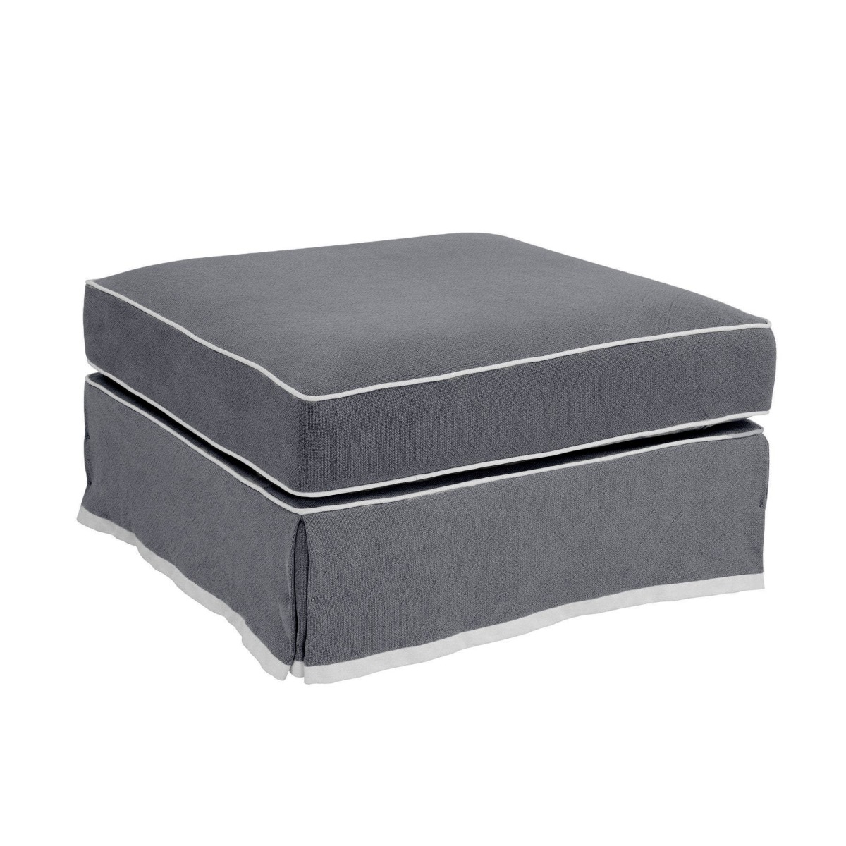 Noosa Hamptons Ottoman Grey W/White Piping, W 83cm D 83cm H 45cm (RRP $849) - Image 3