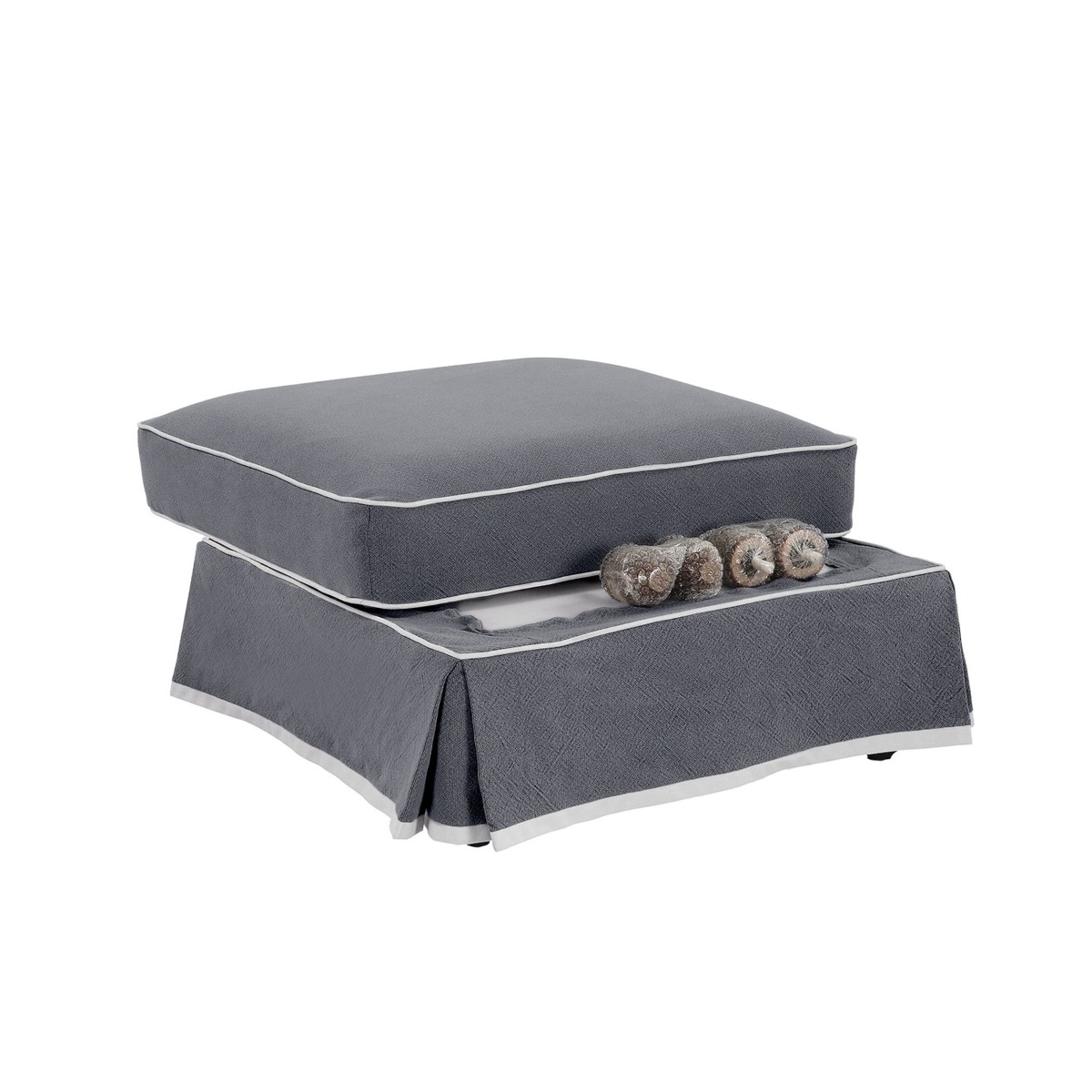 Noosa Hamptons Ottoman Grey W/White Piping, W 83cm D 83cm H 45cm (RRP $849) - Image 4