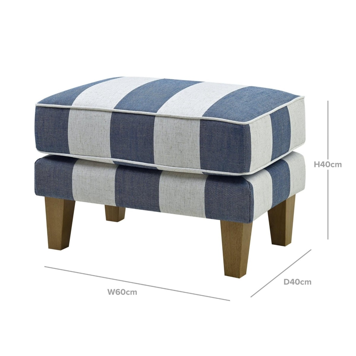 Bondi Hamptons Ottoman Denim/Cream Stripe, W 60cm D 40cm H 40cm (RRP $499) - Image 5