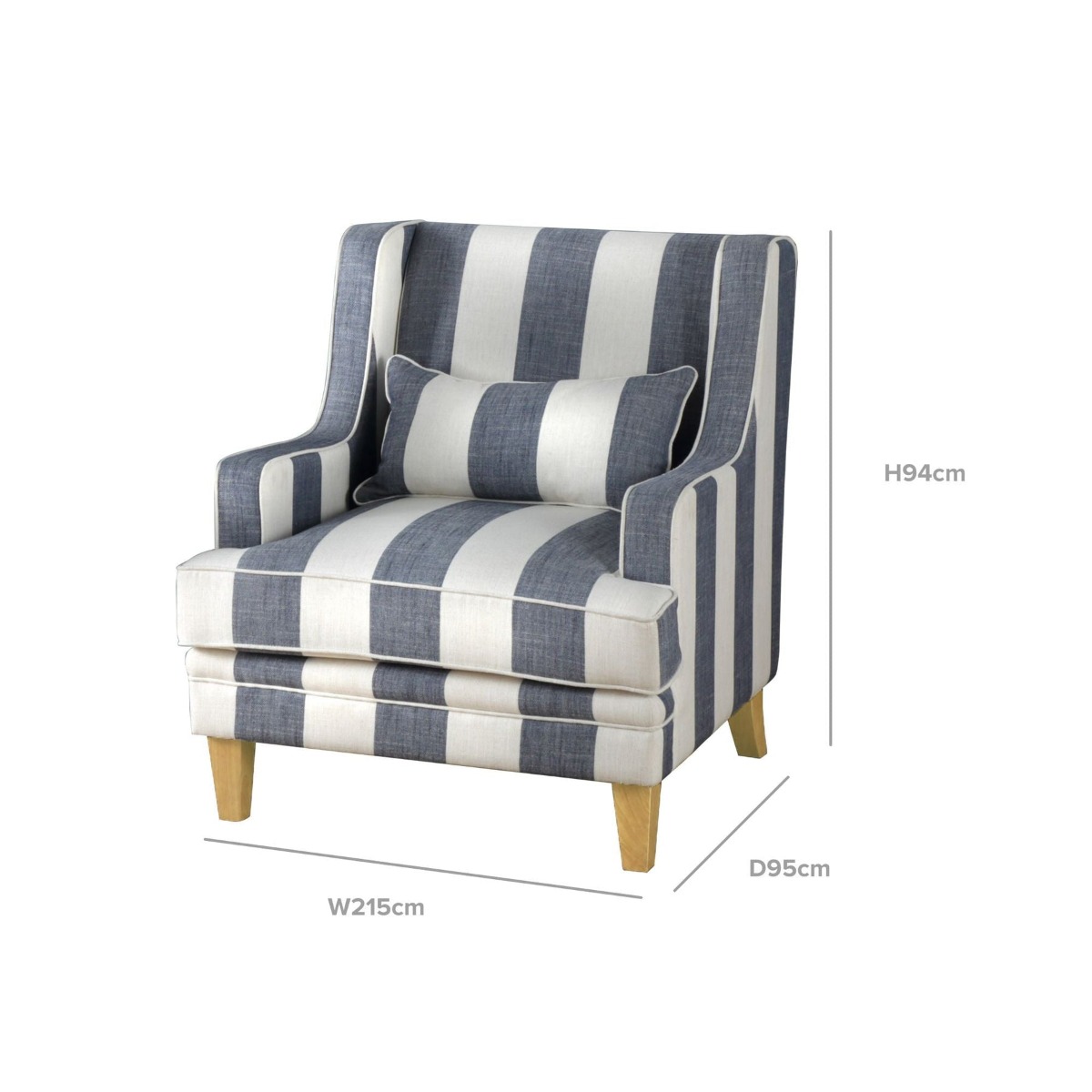 Bondi Hamptons Armchair Denim / Cream, W 92cm D 85cm H 94cm (RRP $1499) - Image 7