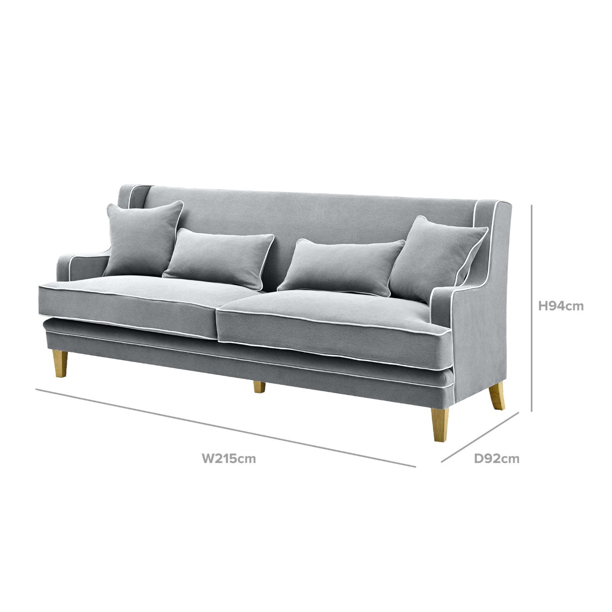 Bondi Hamptons 3 Seat Sofa Grey/White Piping, W 215cm D 95cm H 94cm (RRP $2499) - Image 10