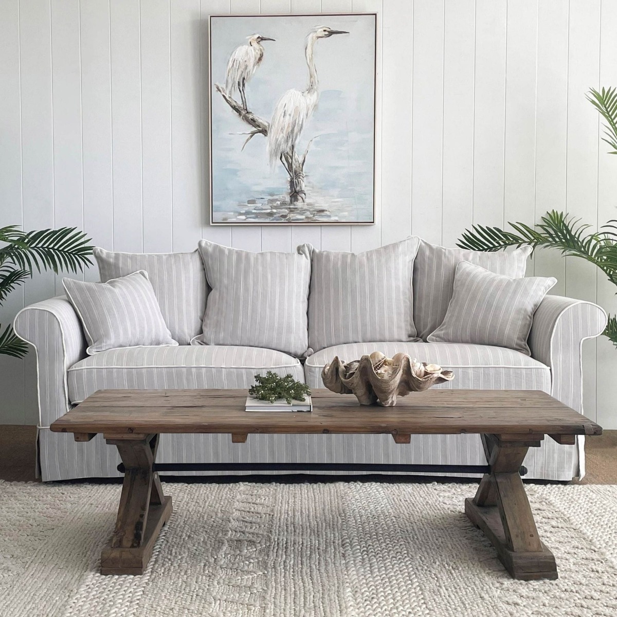 Slip Cover Only - Avalon Hamptons 3 Seat Sofa Cloud Stripe, W 226cm D 96cm H 81cm (RRP $999) - Image 9